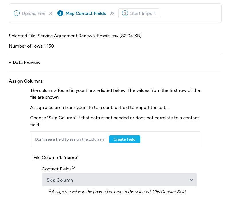 CRM Import Contacts Web Page